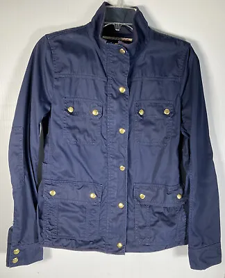 J Crew Women's Relaxed Boyfriend Field Zip Jacket Small Blue Cotton Utility • $17.50