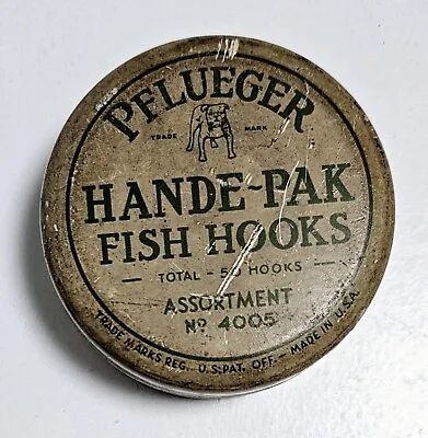 Vintage PFLUEGER Hande-Pak Fish Hooks Tin No. 4005- Stream And Lake Fishing • $9.95