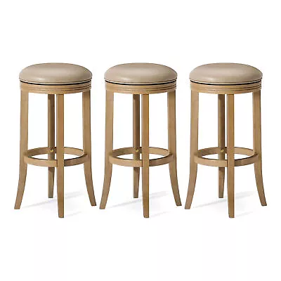 Maven Lane Eva Bar Stool Weathered Oak With Avanti Bone Vegan Leather Set Of 3 • $389.97