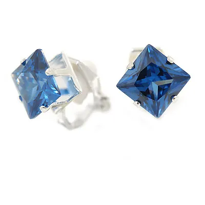 £7.80 • Buy Small Square Clip-on Earrings In Silver Tone/ Blue/ 8mm D