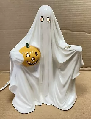 Vintage 70s Ghost Pumpkin Ceramic Lamp Light Mold Jack O Lantern WORKS • $50