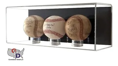 ACRYLIC THREE 3 Triple MLB BASEBALL DISPLAY Case Wall Mounting UV Protecting A • $47.50