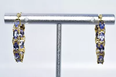 $800 5.81ct Natural Tanzanite & White Diamond In & Out Hoop Earrings .925 Silver • $11.50