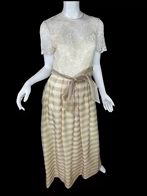 Vintage Jonathan Tait Lace And Stripe Organza Evening Gown Dress Sz 6 • $59.99