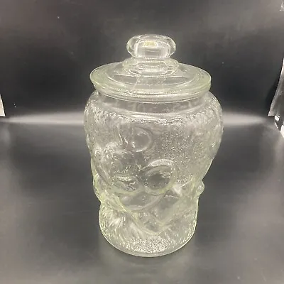 Walt Disney Productions Large Clear Glass Canister Embossed With Mickey Mouse • $58