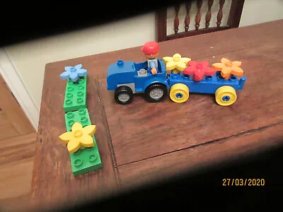 Duplo Lego Pushalong Tractor Trailer Tow Flower Garden Man Playfigure Sit Stands • £11.99