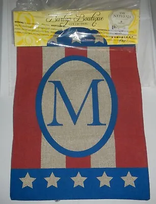Monogram Initial M Burlap USA Patriotic July 4th 12.5x18 House Garden Yard Flag • $10.11