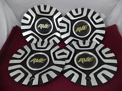 AVE By MKW Wheels Silver/Black Metal Custom Wheel Center Caps Set Of 2 #C-373-MB • $250.51