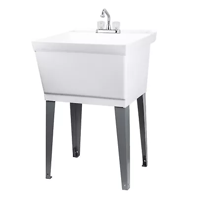 Utility Laundry Sink With Chrome Finish Dual Handle Faucet 19 Gallon - White • $120.99