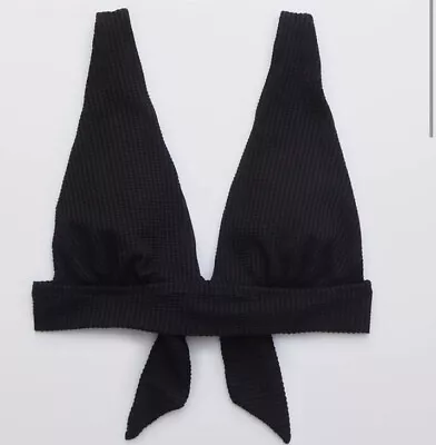 NWT Aerie Crinkle Longline Plunge Triangle Bikini Top Black 2X XXL Ret: $34.95 • £15.39