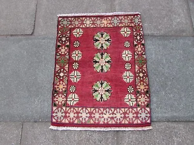 Vintage Hand Made Traditional Kazak Rug Oriental Wool Red Small Rug 81x63cm • £95