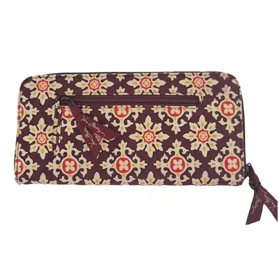 Vera Bradley Womens Maroon Cream Medallion Pattern Large Clutch Wristlet New • $20.12