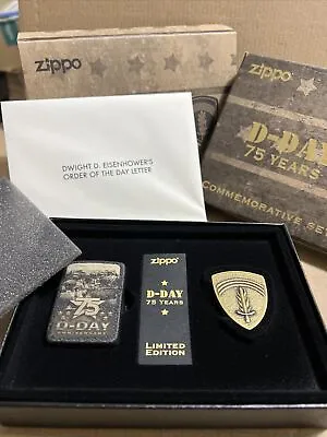 Zippo Lighter Black Crackle D-Day Normandy 75th Anniversary Set LIMITED New RARE • £81