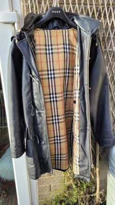 £62 • Buy Vintage Burberry Nova Check Hooded Leather Duffle Coat UK 14 