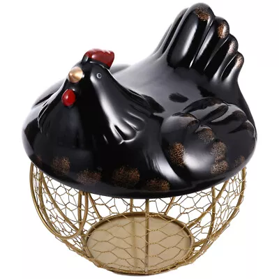  Egg Basket Storage Wrought Iron Ceramic Top Holder Wire Vegetable Skelter • £38.99