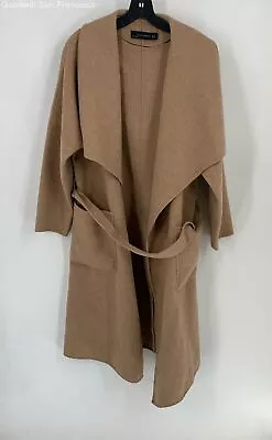 Zara Womens Beige Long Sleeve Pockets Waist Belt Open Front Overcoat Size Small • $40