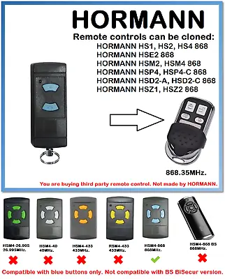 £11.58 • Buy HORMANN/GARADOR HSE2 868 Universal Remote Control Duplicator 868.35MHz.