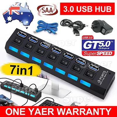 $18.85 • Buy 7 Port USB 3.0 HUB Powered +High Speed Splitter Extender PC Cable AU Stock