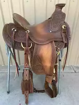 Western Leather Saddle Wade Tree A Fork Roping Ranch Horse Saddle Size(10 To 18) • $446.50