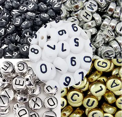 100pcs 6mm Flat Round Alphabet & Number Letter Beads For Crafts Jewellery Making • £2.69