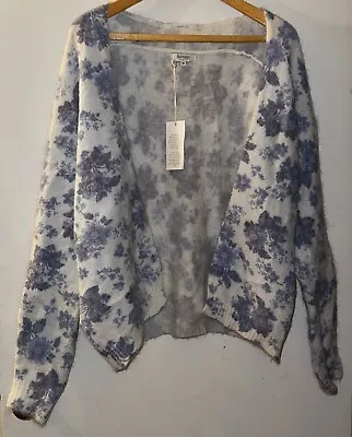 Cardigan Sweater Mohair Alpaca Bartolini Italy Floral Open Blue Women’s M B57 • $44.99