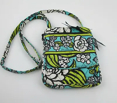 Vera Bradley Island Blooms Crossbody Purse Wallet Handbag Aqua Green Pockets 6x7 • $19.99
