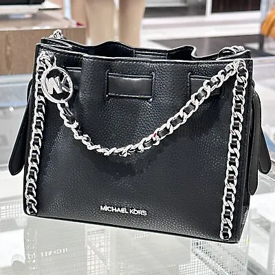 Michael Kors Mina Small Belted Chain Crossbody Bag Mk Leather Black • $96.85