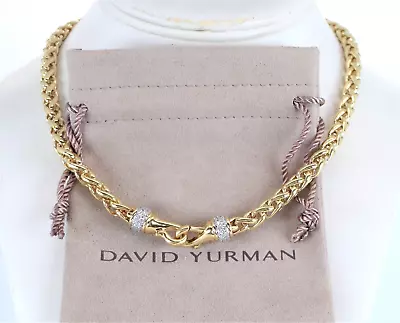 David Yurman 18K Yellow Gold Pave Diamond 6mm Wheat Chain 16'' LARGE Necklace • $9900