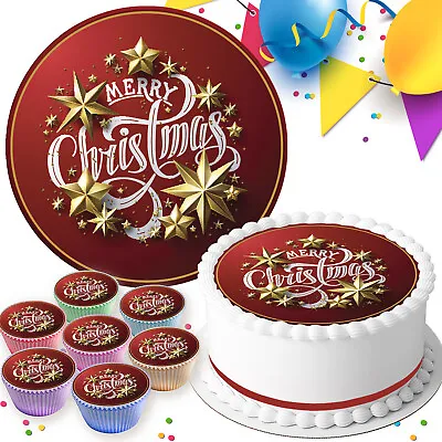 £3.39 • Buy Merry Christmas Red Edible Cake Topper & Cupcake Toppers Crc001