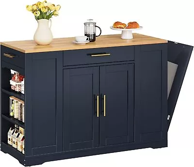 Large Rolling Kitchen Island With Trash Can Cabinet Trolley Island With Drawer • $219.99