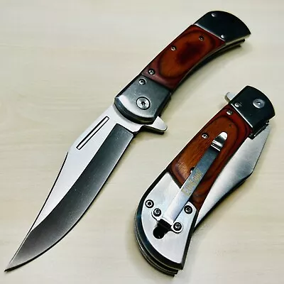 8.75” Wood Tactical Spring Assisted Open Blade Folding Pocket Knife Hunting • $18.99