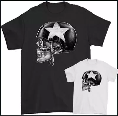 BIKER T-SHIRT Skull Motorbike Motorcycle Cafe Racer Chopper MC Helmet Indian Top • £10.99