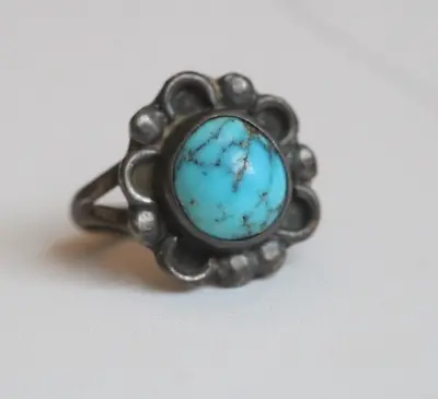 Vintage Navajo Sterling Silver & Morenci Turquoise Ring Size 5 • $64.99