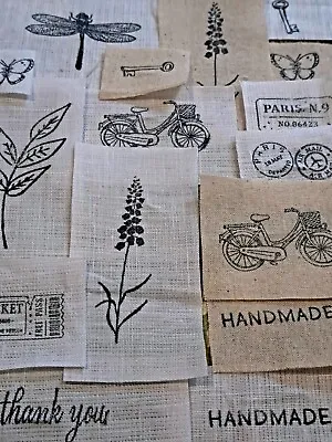 Handmade Linen & Organic Cotton FABRIC Labels Junk Journal Mixed Media Sew  X 16 • £5.99