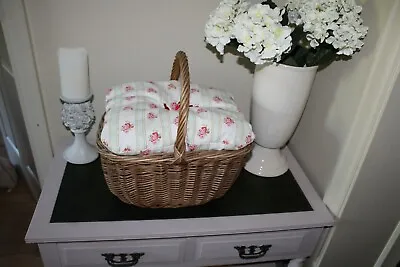 £45 • Buy Vintage Sturdy Wicker Hand Basket,Cath Kidston Ditsy Rose Muffin Top,Cake,Picnic