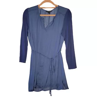 Simply Vera Wang Blue V Neck Drawstring Waist Long Sleeve Blouse Women Size M • $11.99