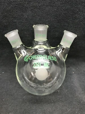 $38.99 • Buy CHEMGLASS 14/20 Joint Glass 250mL Angled 3-Neck Round Bottom Distilling Flask 