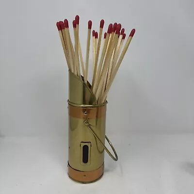 Vintage Copper & Brass Fireplace Matchstick Holder W/Handle & Matches/Striker • $30