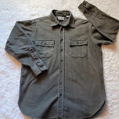 $22.99 • Buy Vintage LL Bean Chamois Cloth Flannel Olive Button Up Shirt Mens Sz 16.5 USA 
