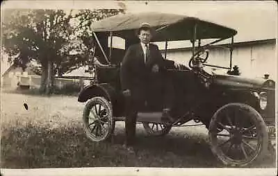 Handsome Man In Suit With Classic Car C1910 Real Photo Vintage Postcard • $8.29