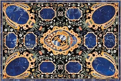 Lapis Lazuli Stone Inlay Work Dining Table Top Black Marble Center Table For Bar • $2499.48