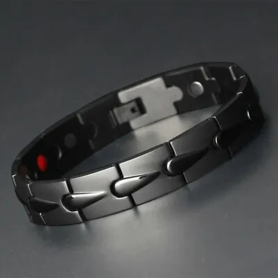 Mens Black Titanium Therapy Energy Bracelet 4-Elements Powerful Magnets Bangle • $16.99