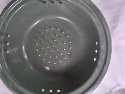 Vintage Graniteware Colander Strainer Steamer Green 10  • $9.32