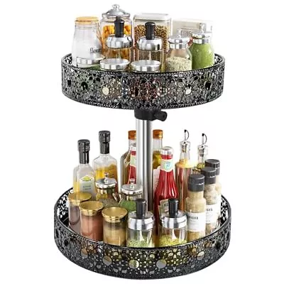 Lazy Susan Organizer 2 Tier 9 &10 Inch Turntable Height Adjustable Metal Stee... • $37.87