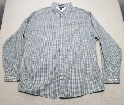 Eddie Bauer Shirt Mens T3XL Button Down Relaxed Fit Plaid Blue Long Sleeve • $19.99