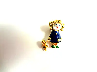 Vintage Carolee Girl With Doll Enamel Pin  (L) • $35