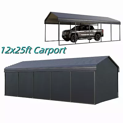 12x25ft Carport With Sidewalls Steel Outdoor Carport Garage Shelter Grey • $1439.99