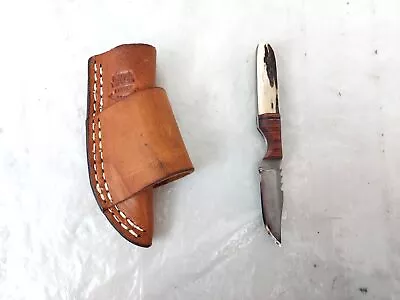 7.75  Anza Knives Clip Point Fixed Blade Mini-Knife With Leather Sheath Elk • $21.50