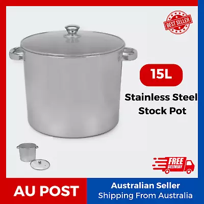 15L Cookware Stock Pot Large Stainless Steel Cooking Sauce Kettle Stock Soup Pot • $23.26