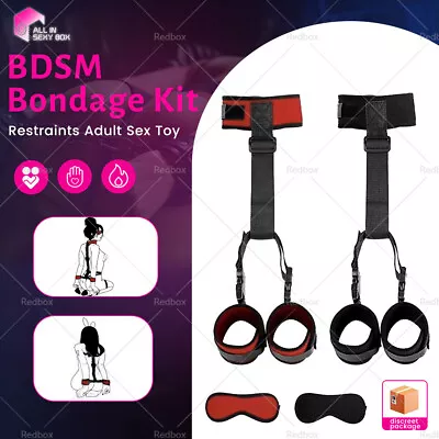 BDSM Collar Handcuffs Back Blindfold Bondage Kit Fetish Restraints Adult Sex Toy • $17.99